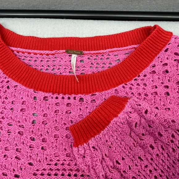 Free People Home Run Crochet Color block Cropped Sweater Size M Bohemian Hippie - Picture 7 of 11